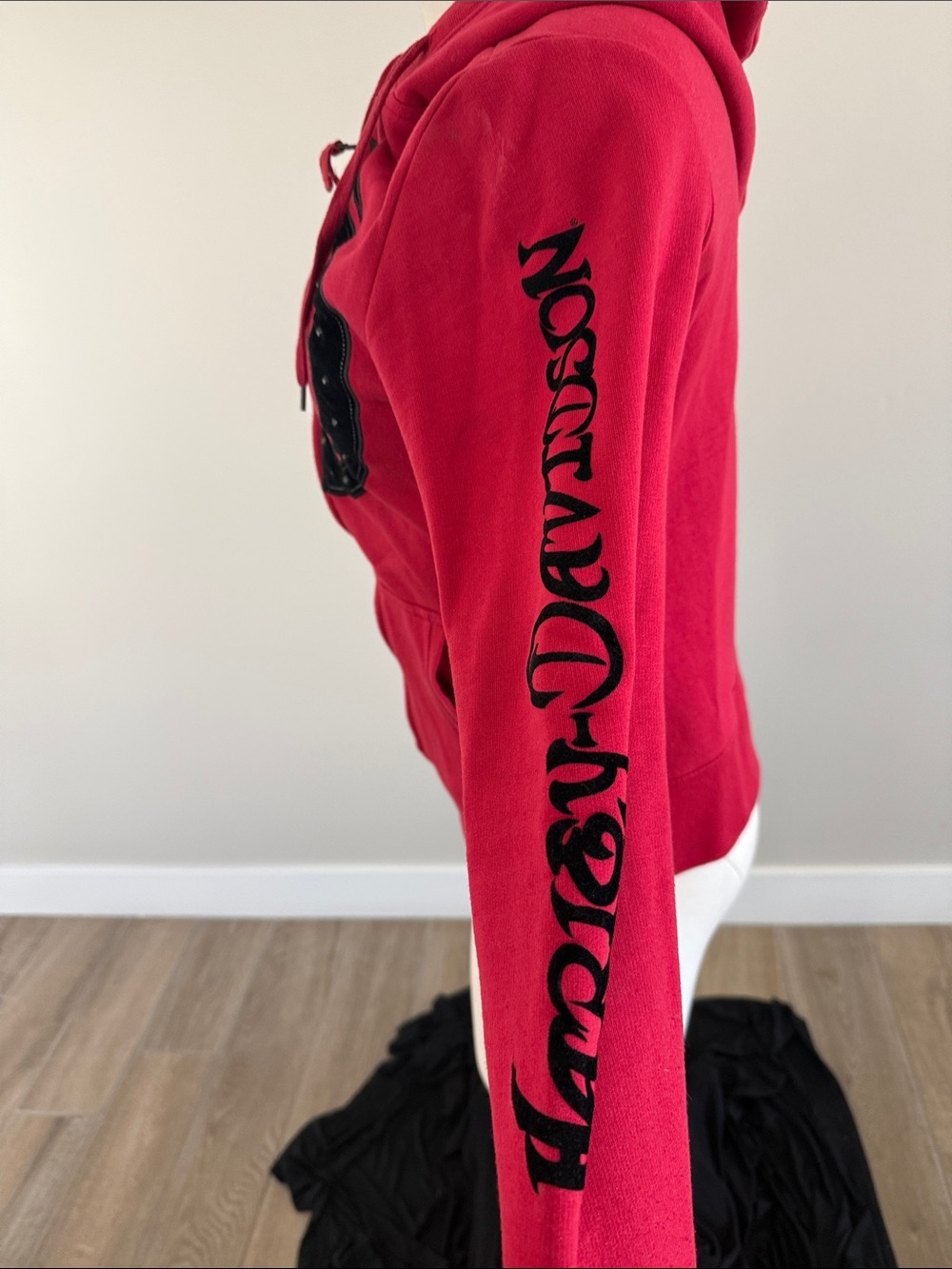 Harley-Davidson Red Women's Zip Hoodie with Black Studded Logo - Picture 3 of 5